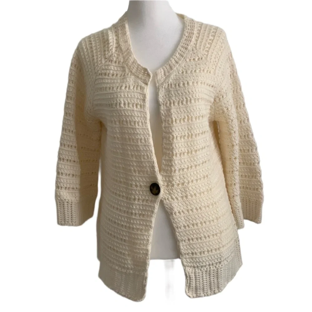 GAP Ivory Knit cotton/wool Single Button Cardigan Sweater